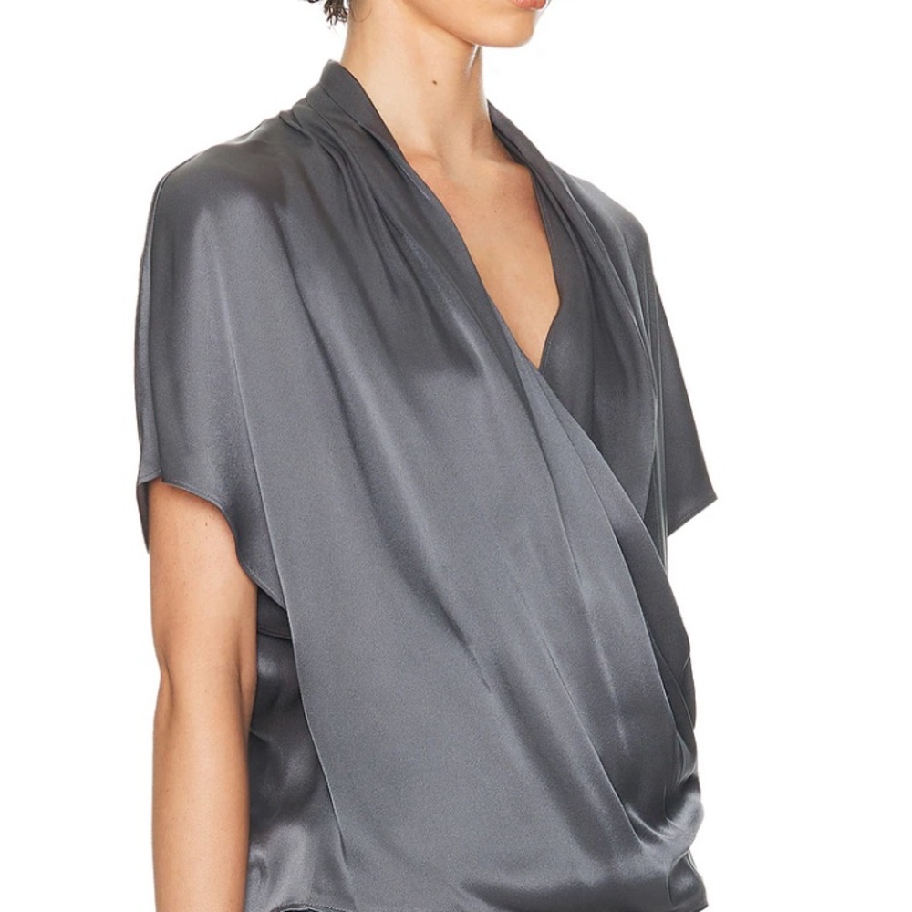 Lapointe Satin Short Sleeve Wrap Top
